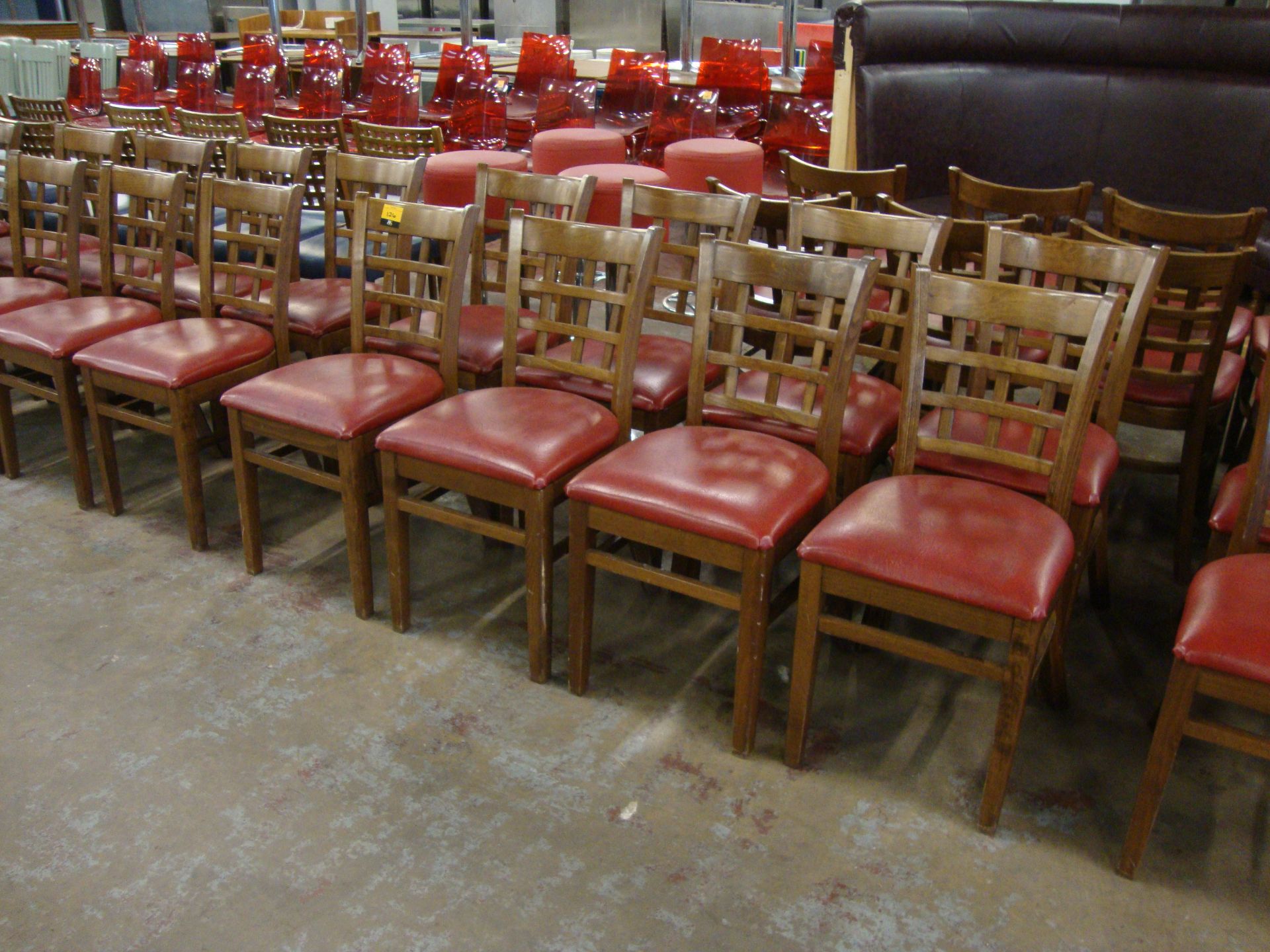 8 off wooden chairs with red upholstered bases. NB lots 121 – 129 consist of different quantities of - Image 2 of 3