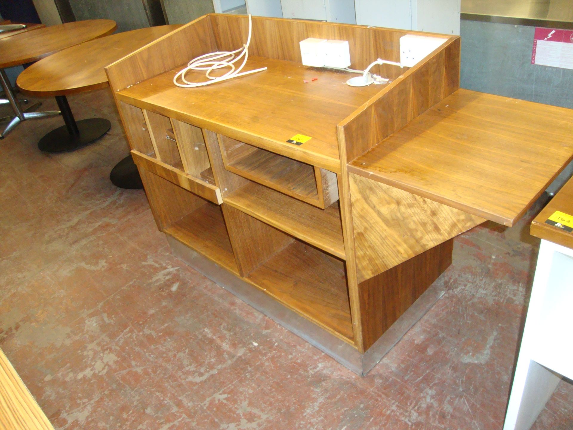 Wooden serving/buffet unit with built-in electrics & phone sockets, incorporating extending shelf, - Image 2 of 3