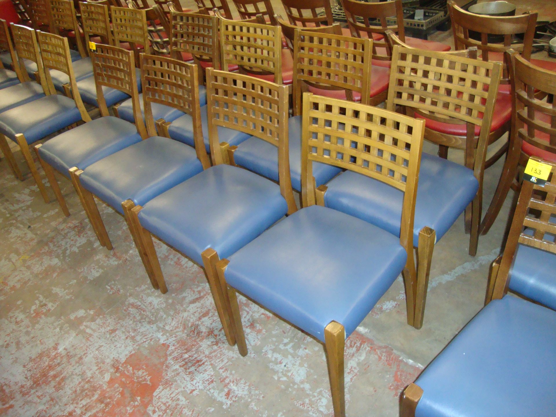 8 off matching wooden chairs with blue upholstered seat bases. NB lots 131 - 137 consist of chairs - Image 2 of 3