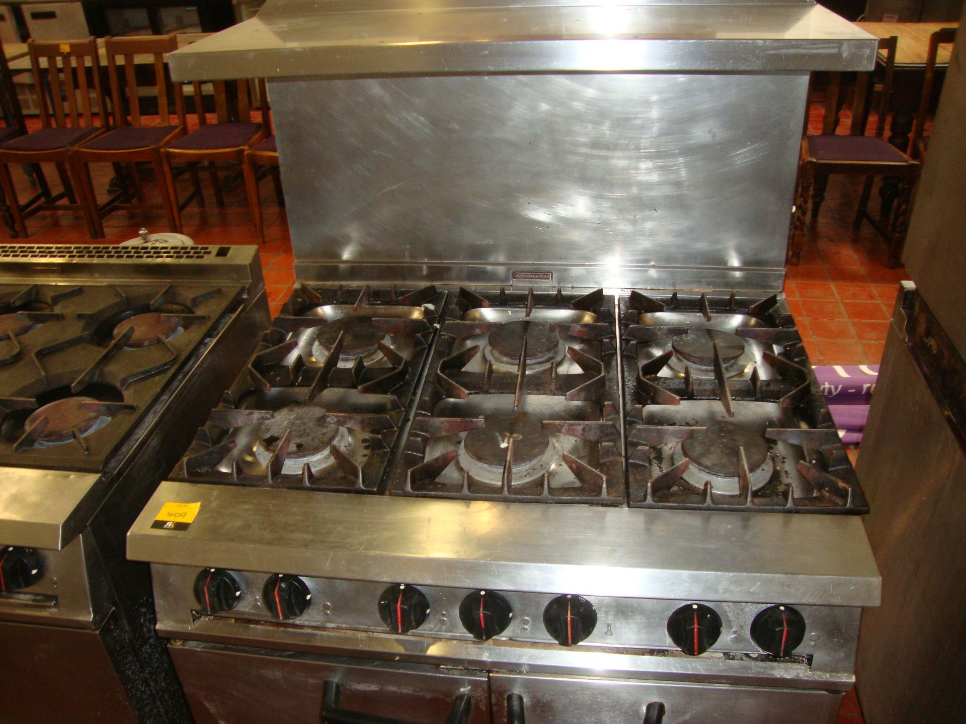 Falcon mobile 6 ring large stainless steel oven with shelf system above - Image 4 of 5