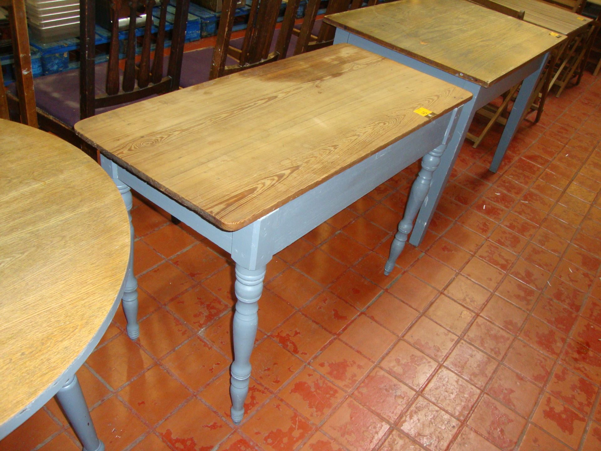 Wooden table with grey legs, max external dimensions circa 43" x 20" x 30"