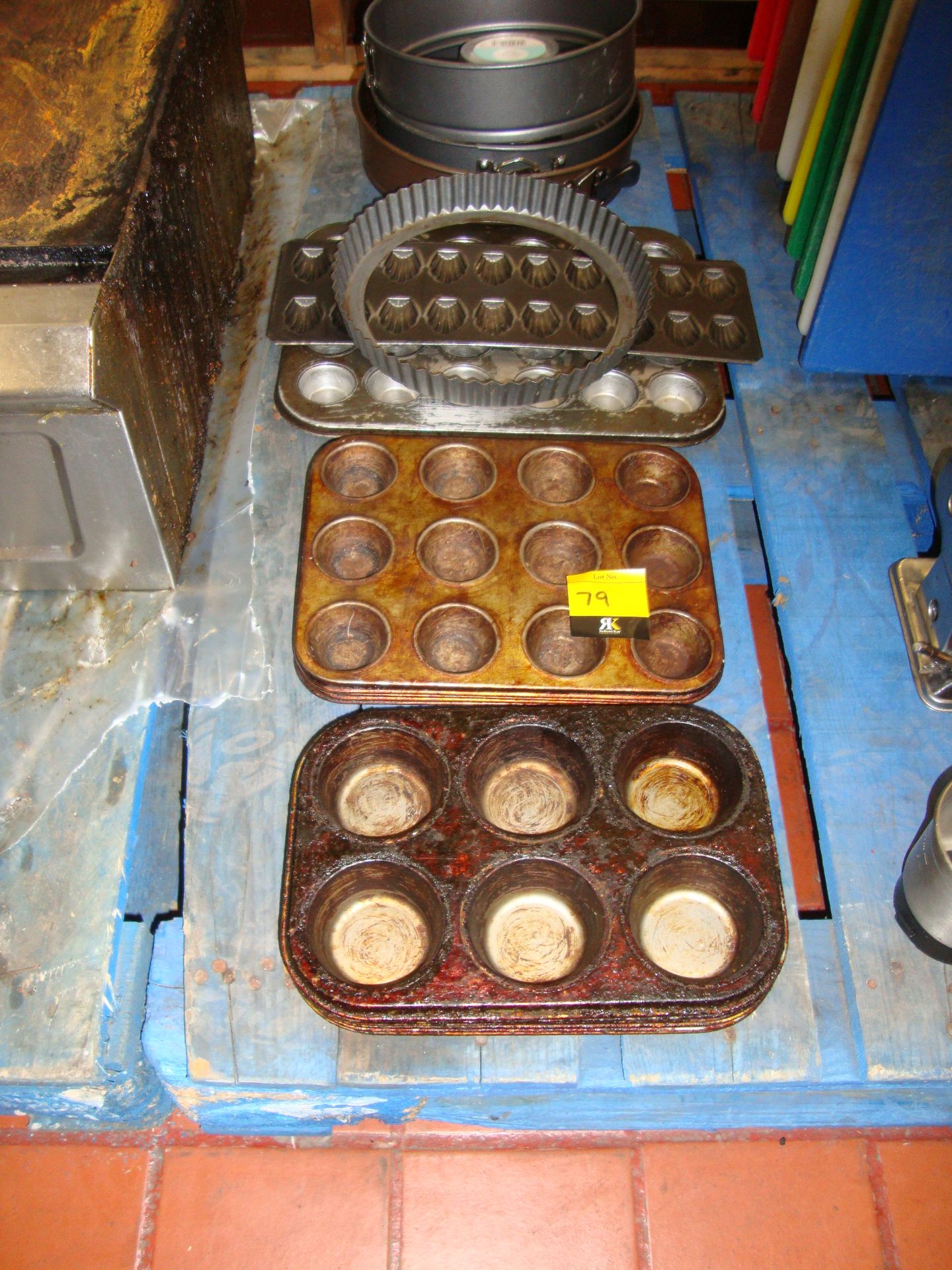 Row of assorted cake tins & similar