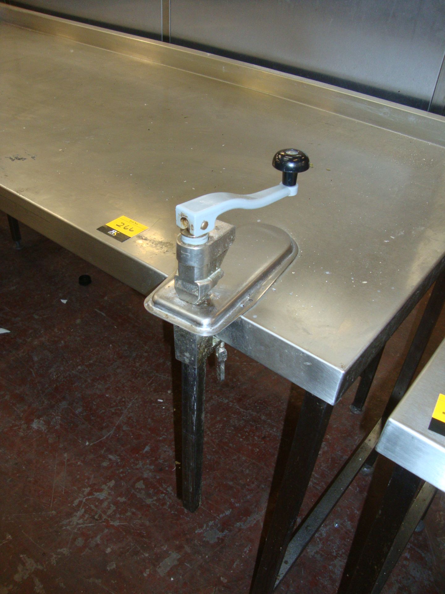 Large metal table max dimensions circa 74" x 29.5" x 38.5" incorporating commercial can opener - Bild 3 aus 3