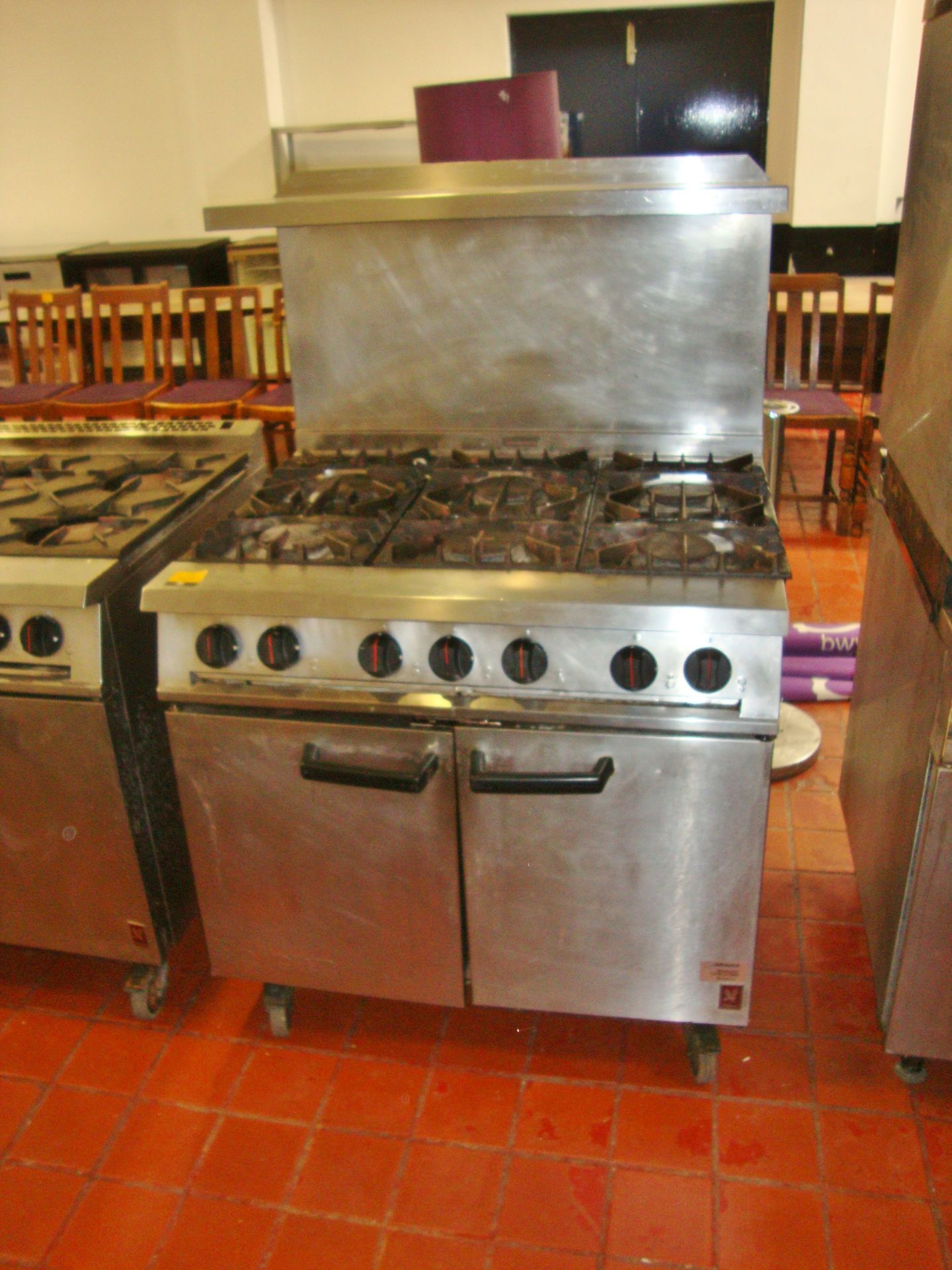 Falcon mobile 6 ring large stainless steel oven with shelf system above - Image 3 of 5