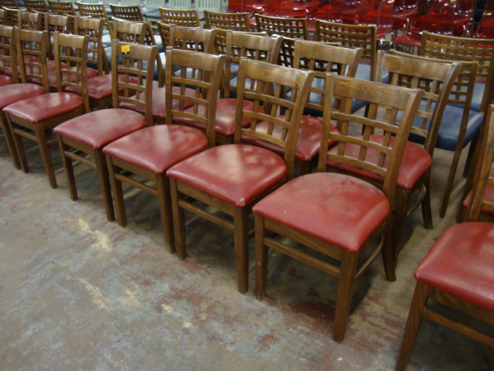 8 off wooden chairs with red upholstered bases. NB lots 121 – 129 consist of different quantities of - Image 2 of 2