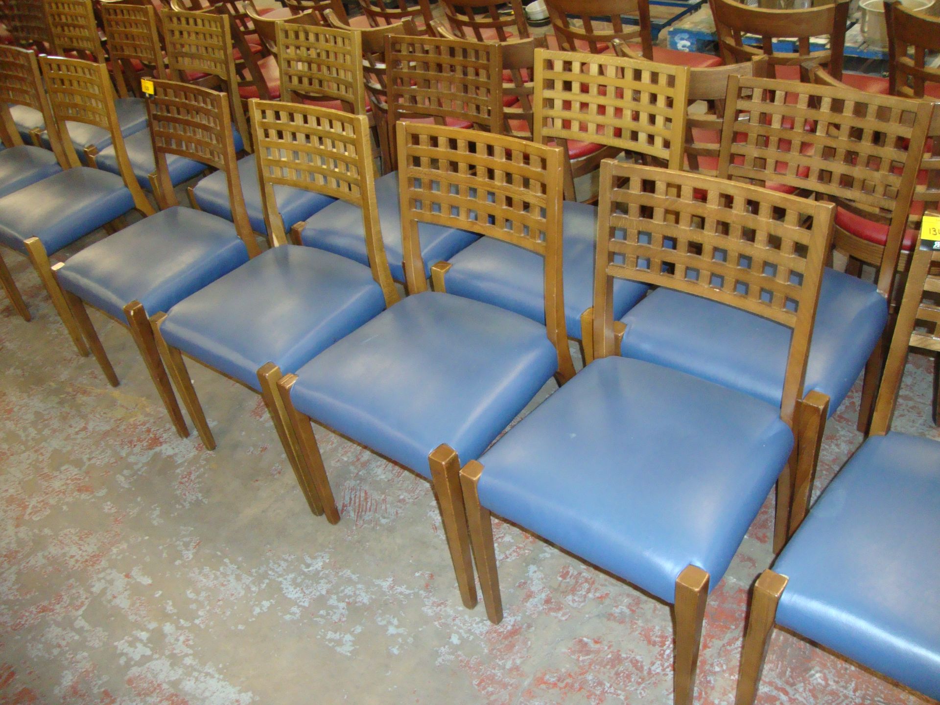 8 off matching wooden chairs with blue upholstered seat bases. NB lots 131 - 137 consist of chairs - Image 2 of 3