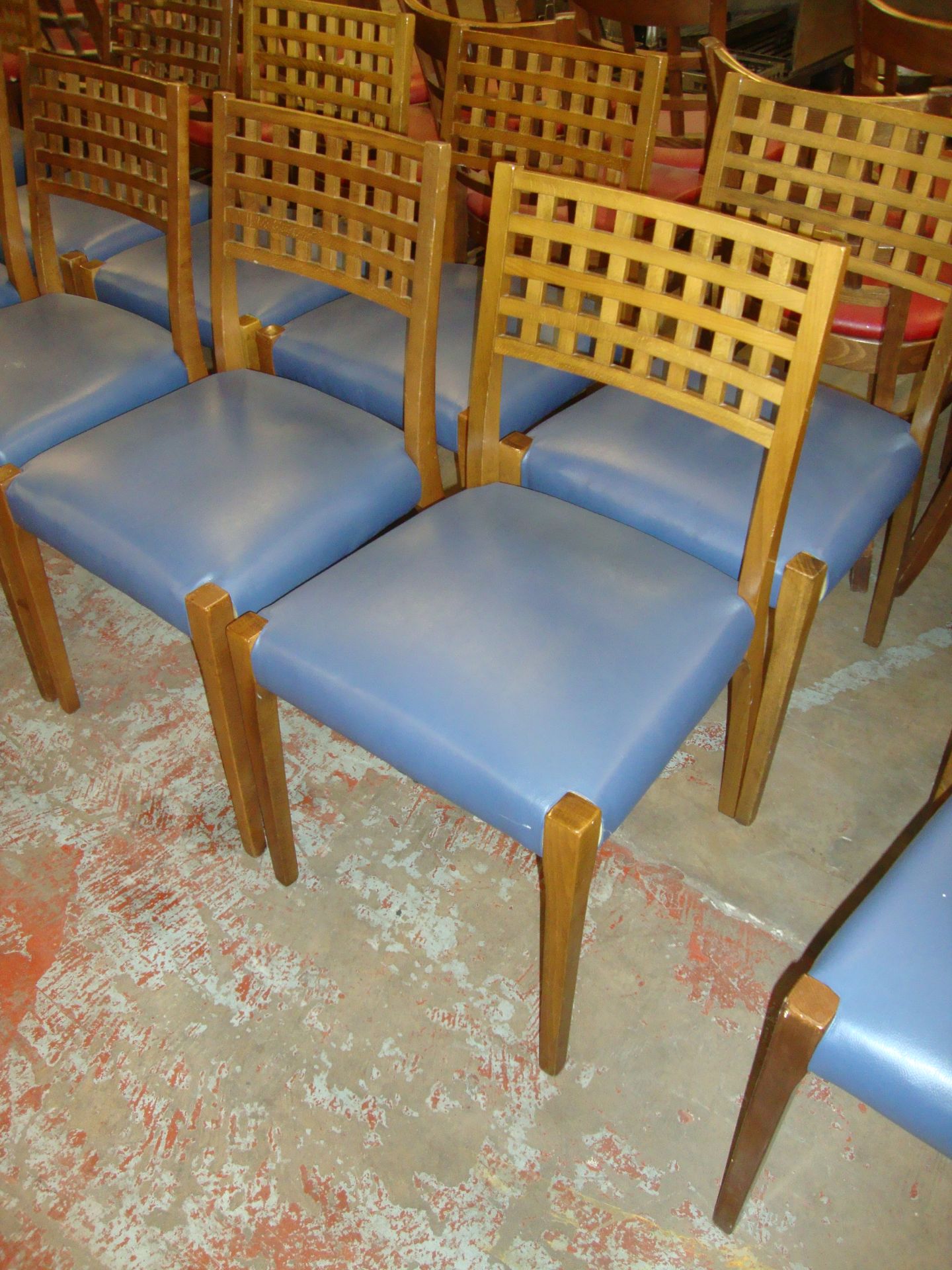 8 off matching wooden chairs with blue upholstered seat bases. NB lots 131 - 137 consist of chairs - Image 3 of 3