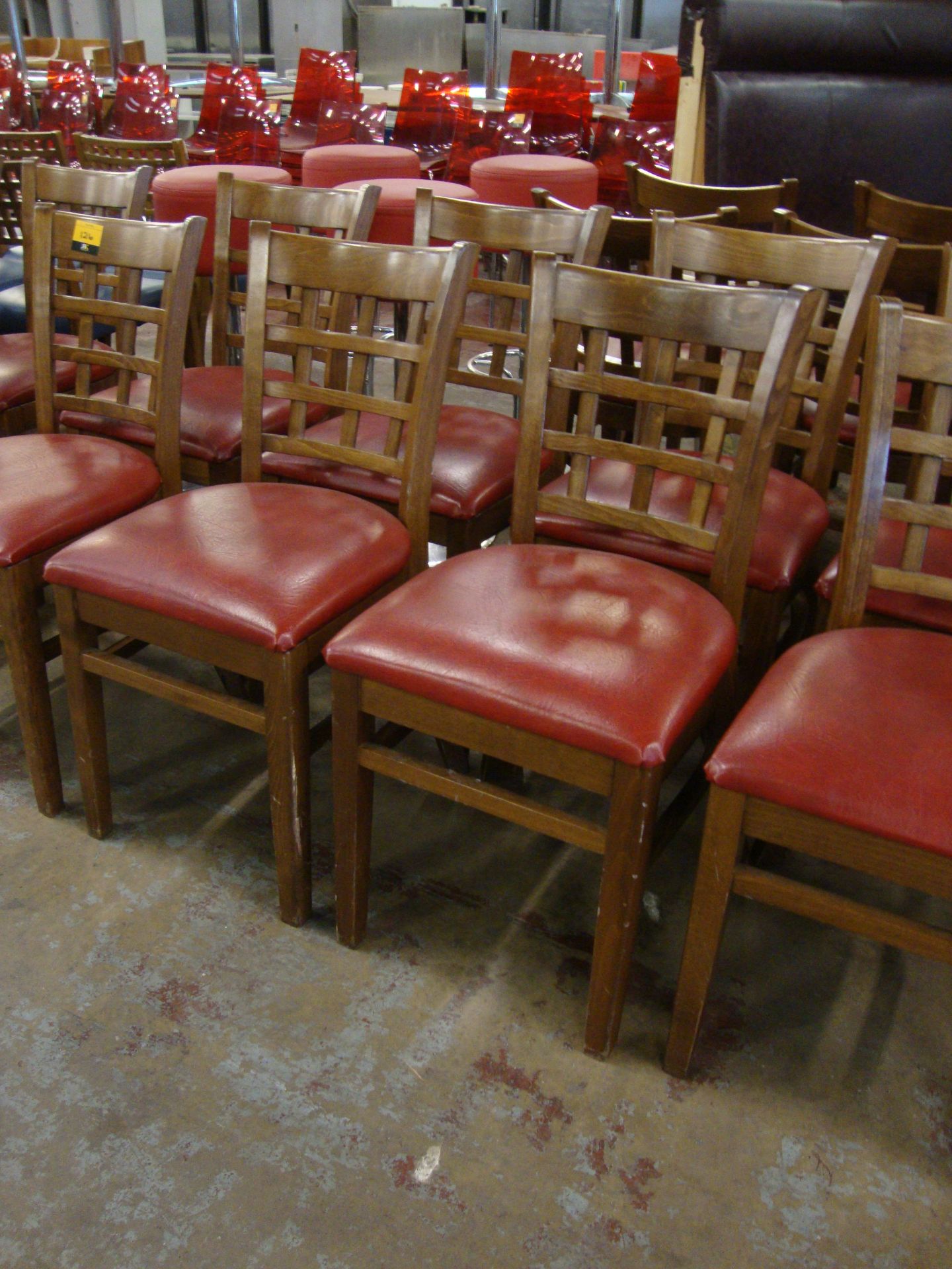 8 off wooden chairs with red upholstered bases. NB lots 121 – 129 consist of different quantities of - Image 3 of 3