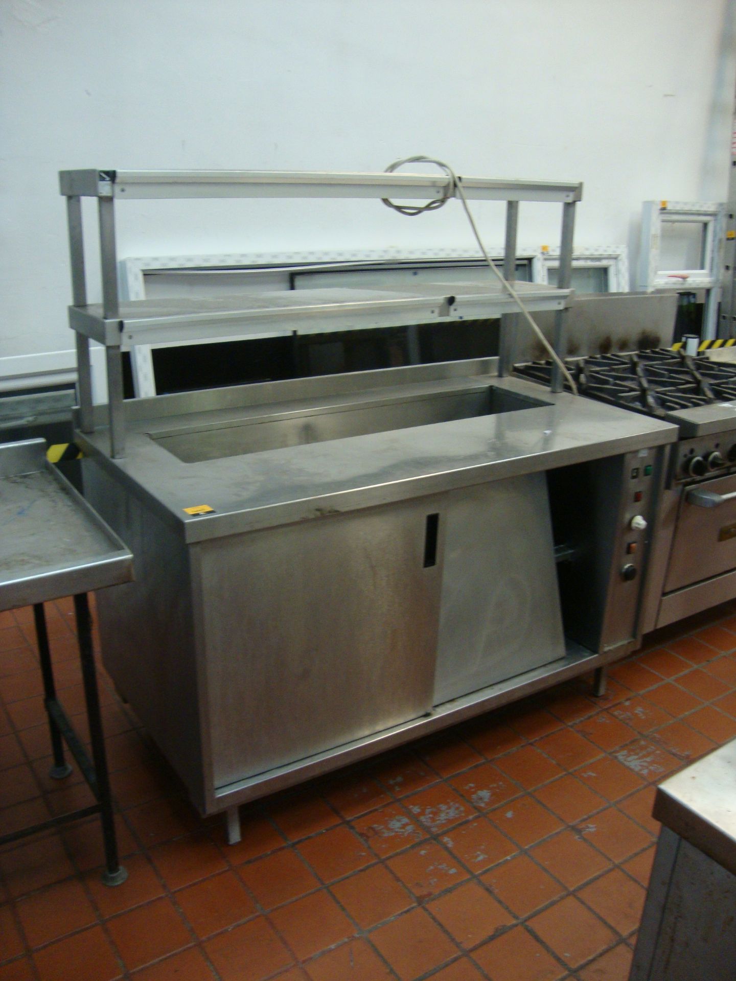 Stainless steel warming cupboard with bain marie section & illuminated serving shelves above, 59" - Image 2 of 4