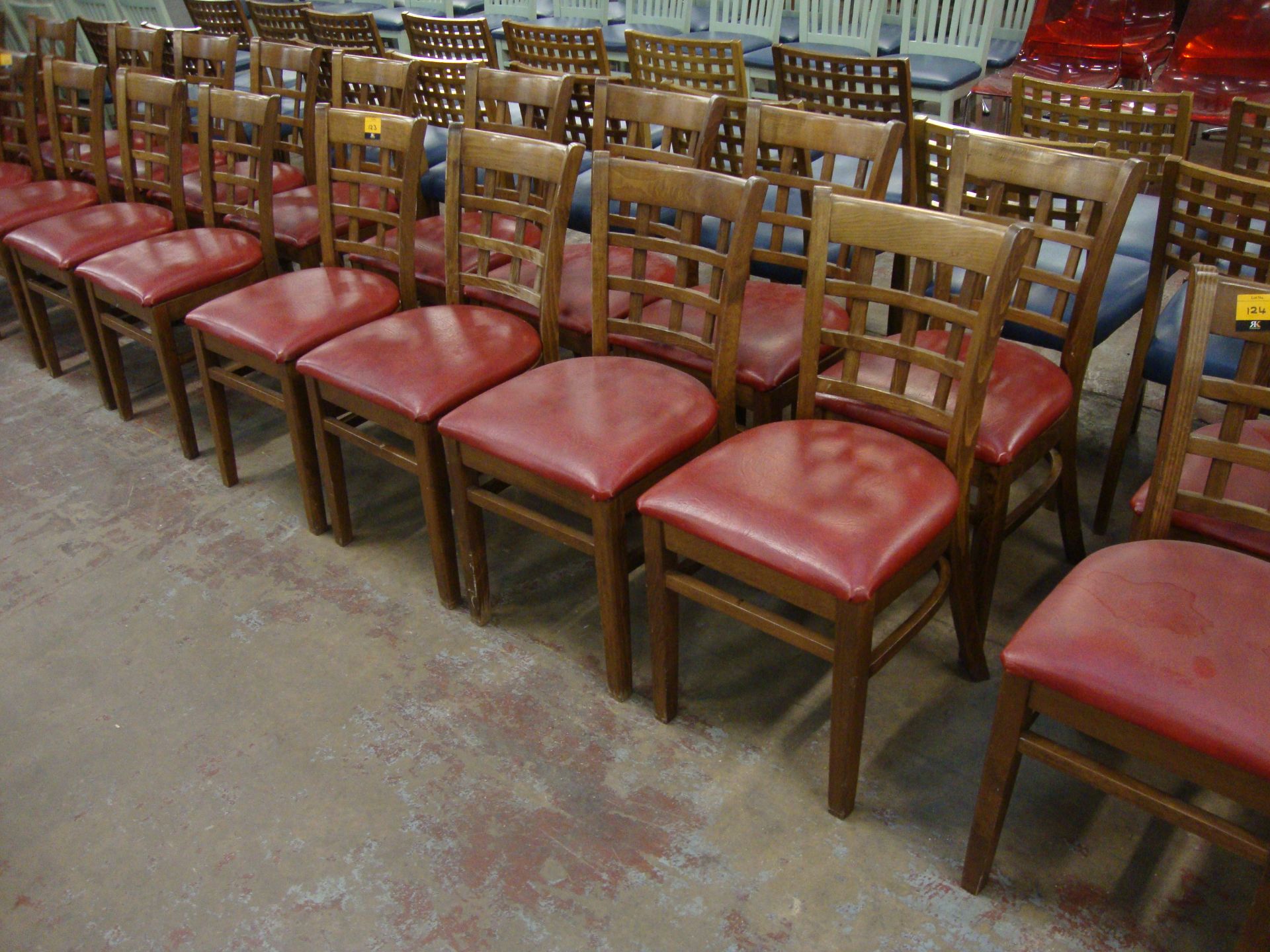 8 off wooden chairs with red upholstered bases. NB lots 121 – 129 consist of different quantities of - Image 2 of 3