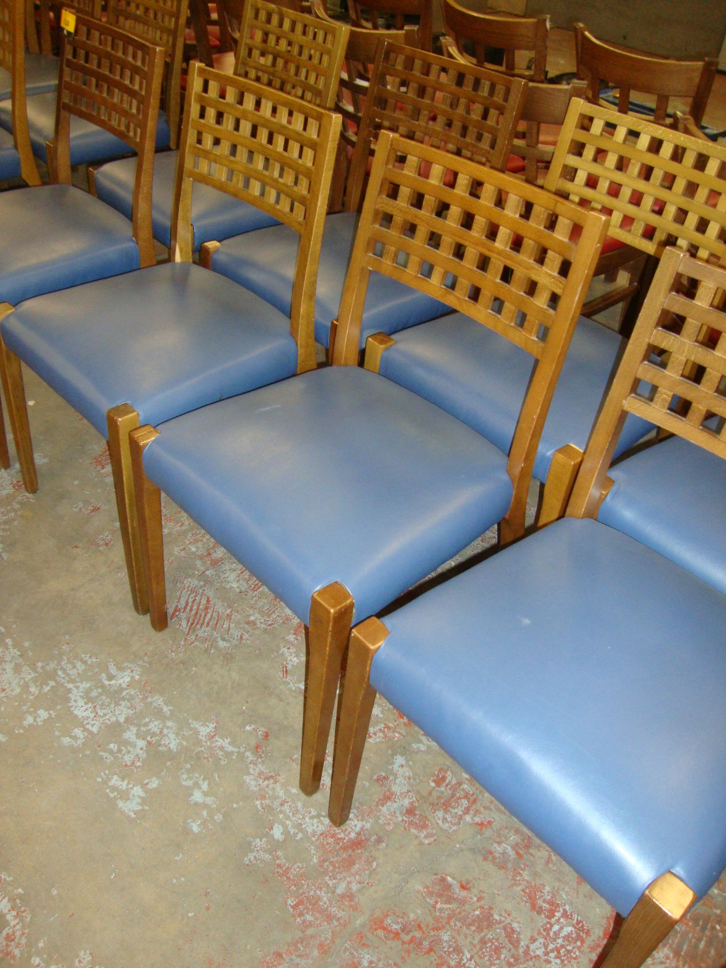 8 off matching wooden chairs with blue upholstered seat bases. NB lots 131 - 137 consist of chairs - Image 3 of 3