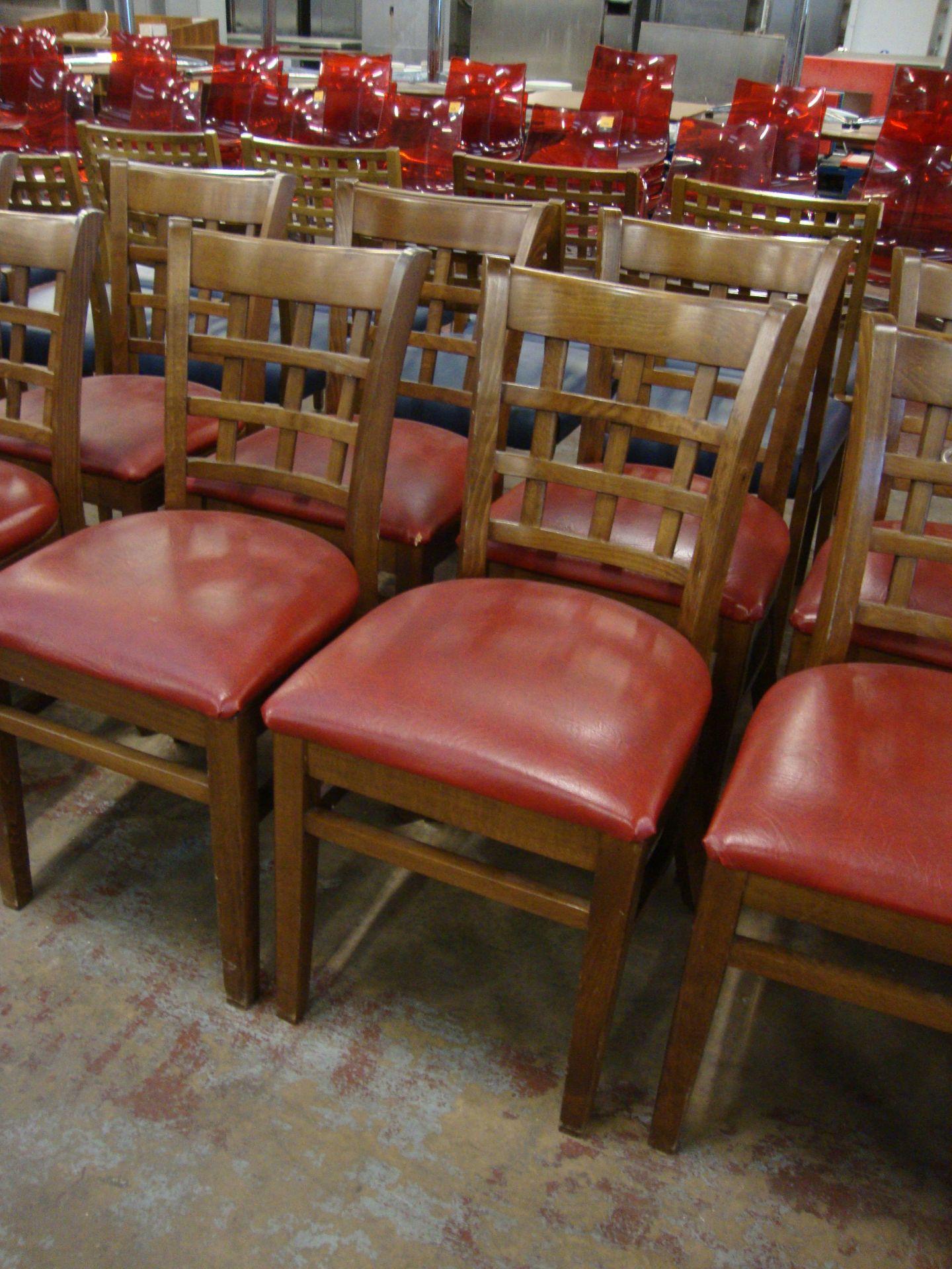 8 off wooden chairs with red upholstered bases. NB lots 121 – 129 consist of different quantities of - Image 3 of 3