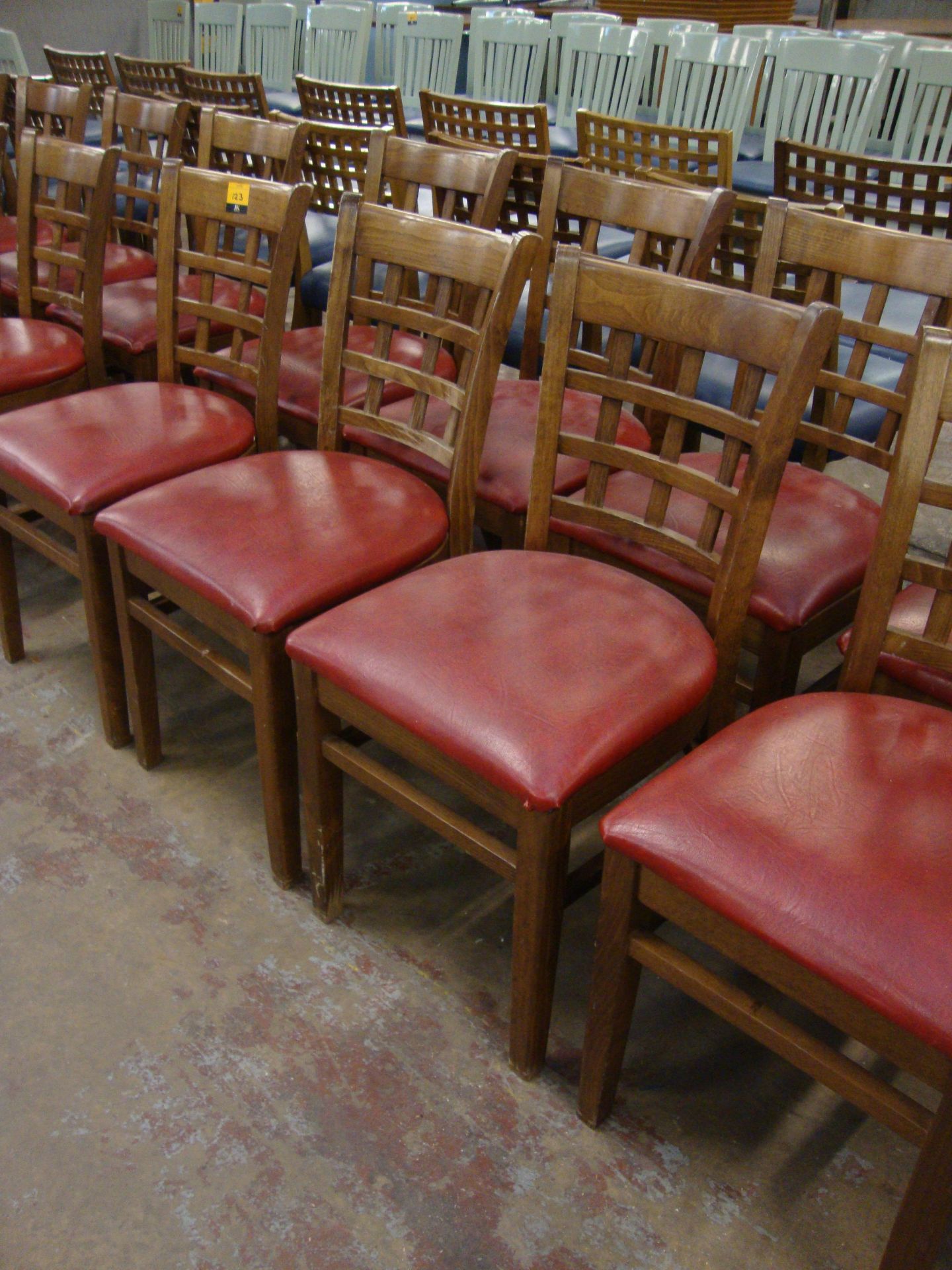 8 off wooden chairs with red upholstered bases. NB lots 121 – 129 consist of different quantities of - Image 3 of 3