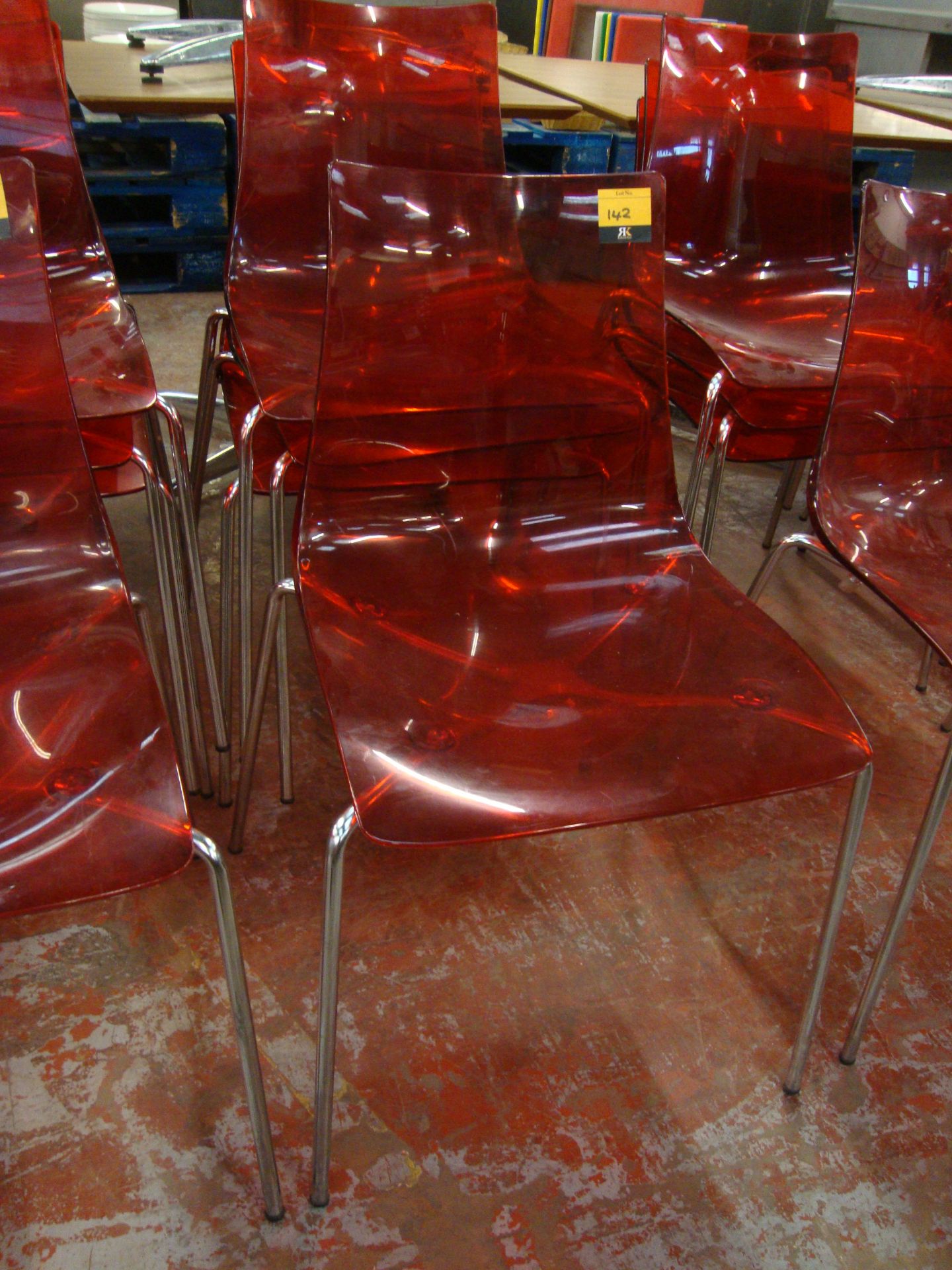 4 off matching red clear plastic chairs on metal legs. NB lots 138 - 145 consist of different - Image 2 of 2
