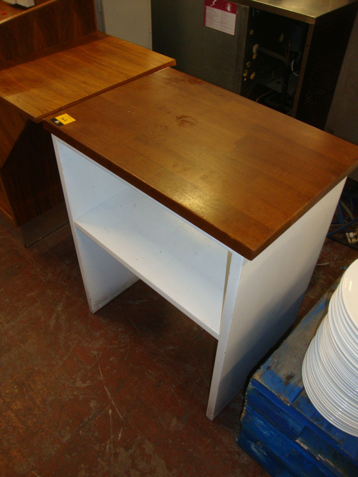 White & brown wooden serving table, max dimensions circa 27" x 19" - Image 2 of 2