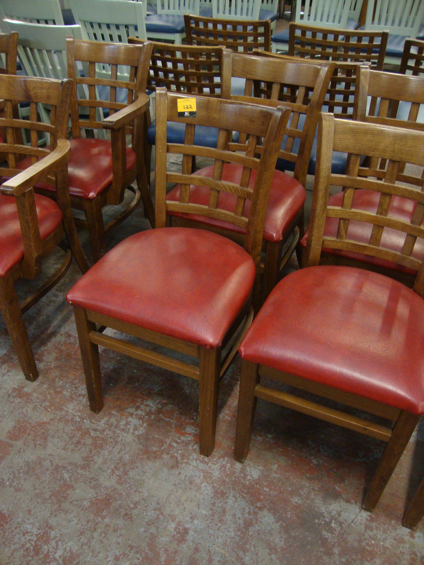 8 off wooden chairs with red upholstered bases. NB lots 121 – 129 consist of different quantities of - Image 2 of 3