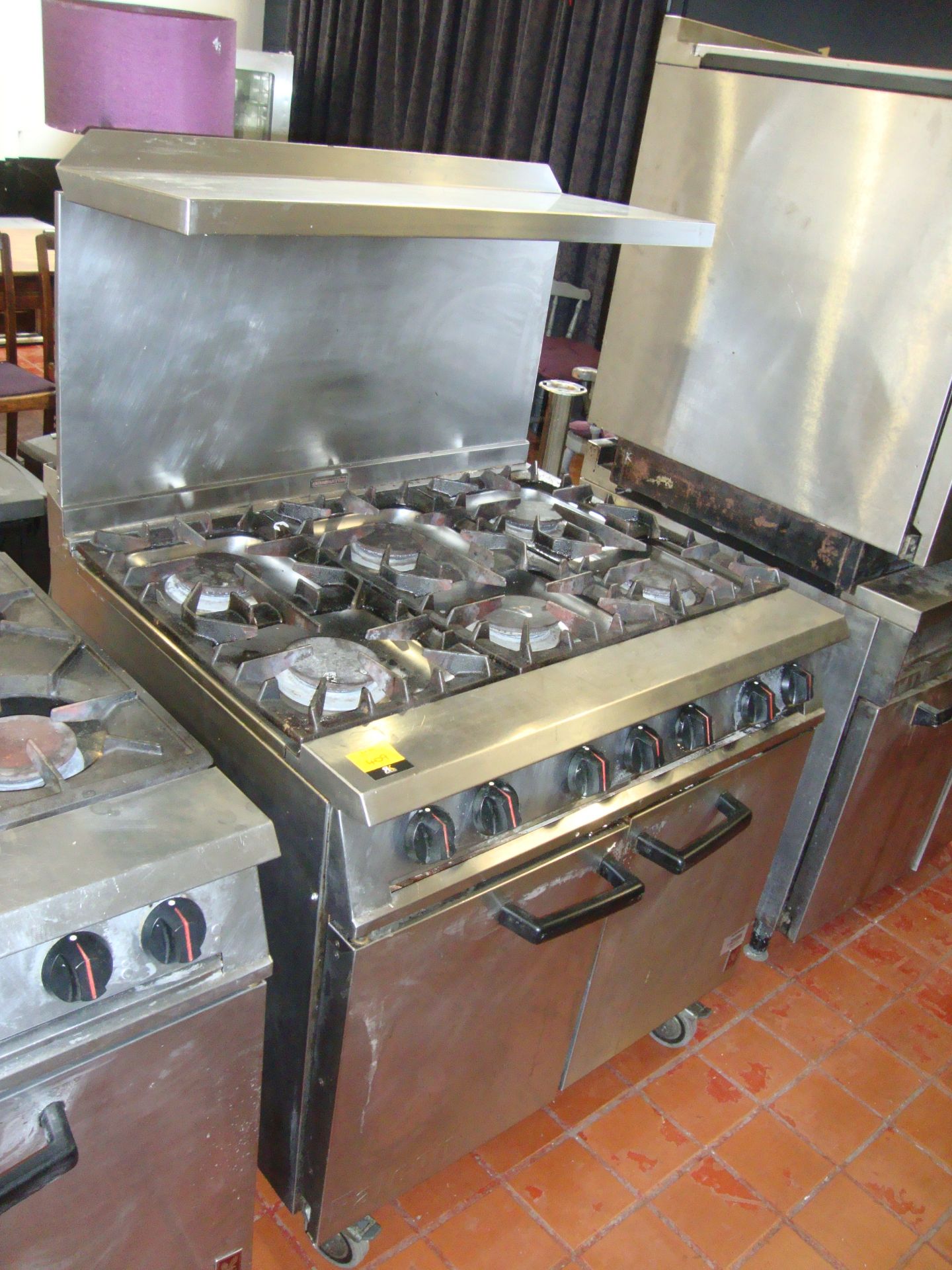 Falcon mobile 6 ring large stainless steel oven with shelf system above - Image 2 of 5