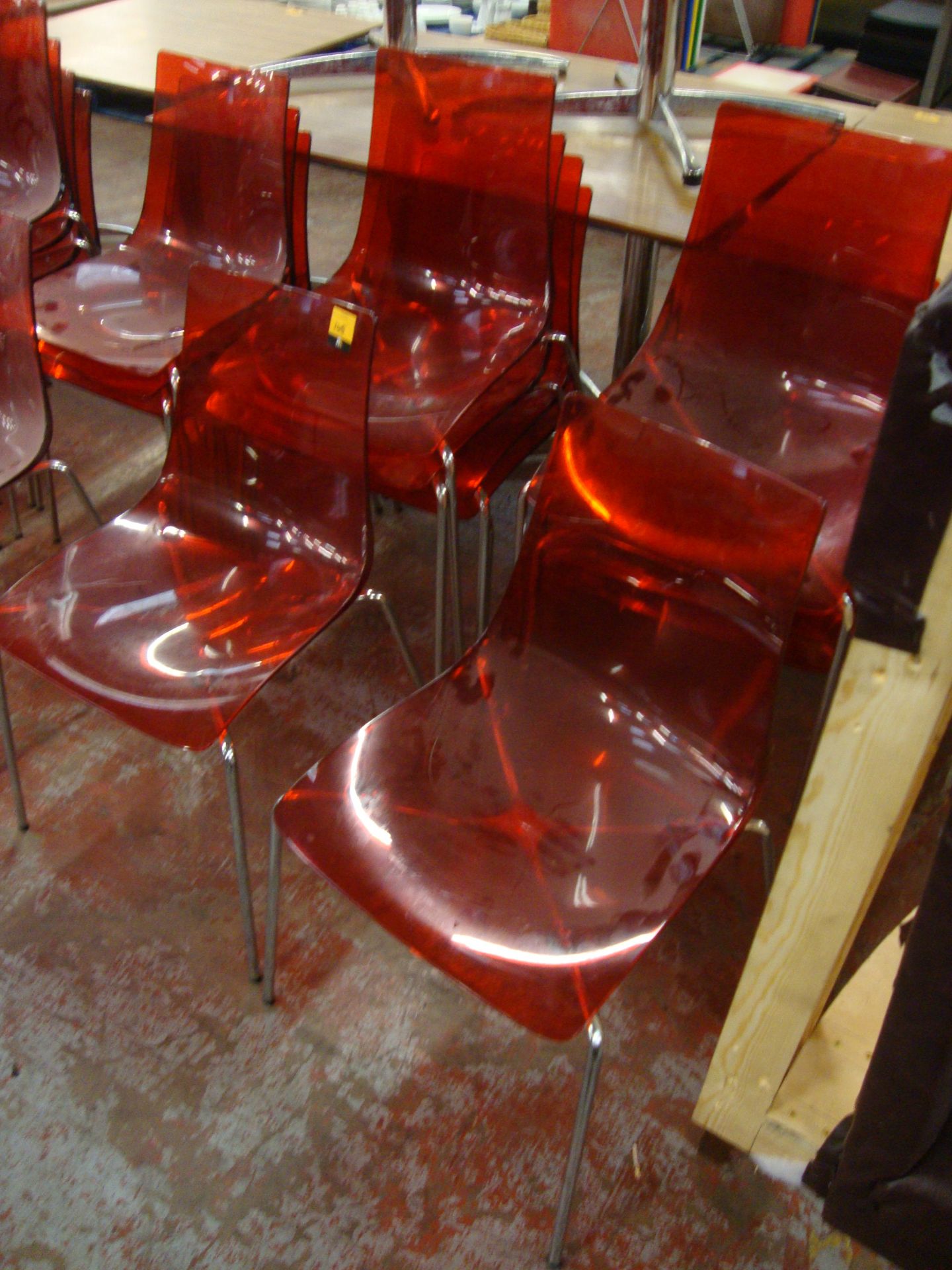 10 off matching red clear plastic chairs on metal legs. NB lots 138 - 145 consist of different - Image 3 of 3