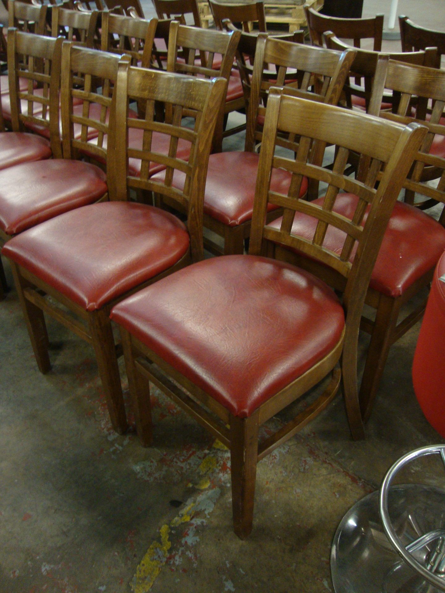 13 off wooden chairs with red upholstered bases. NB lots 121 – 129 consist of different quantities - Image 3 of 3