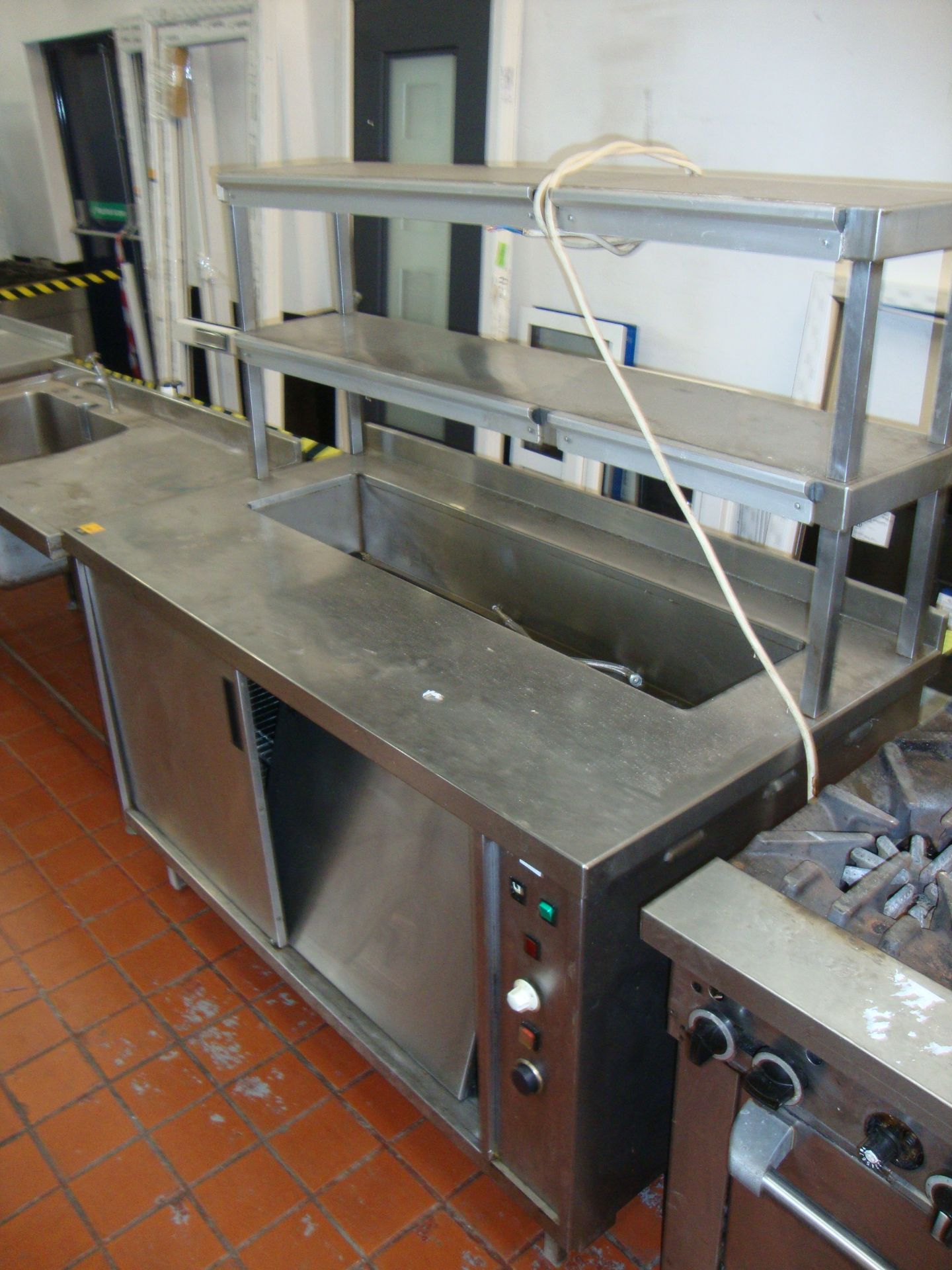 Stainless steel warming cupboard with bain marie section & illuminated serving shelves above, 59" - Image 3 of 4