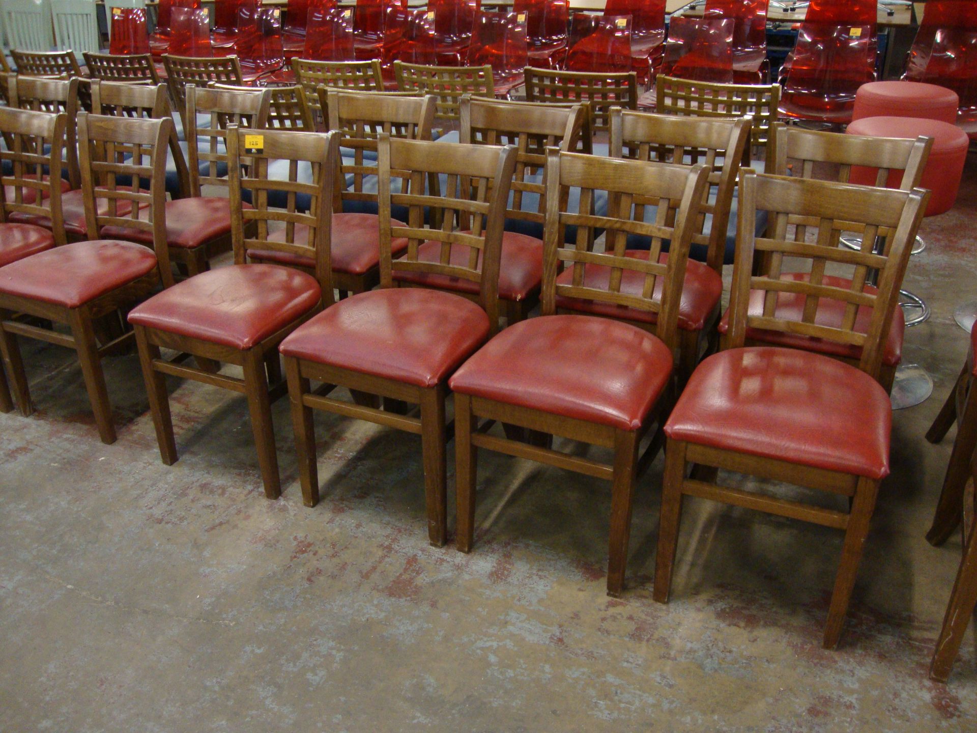 8 off wooden chairs with red upholstered bases. NB lots 121 – 129 consist of different quantities of - Image 2 of 3