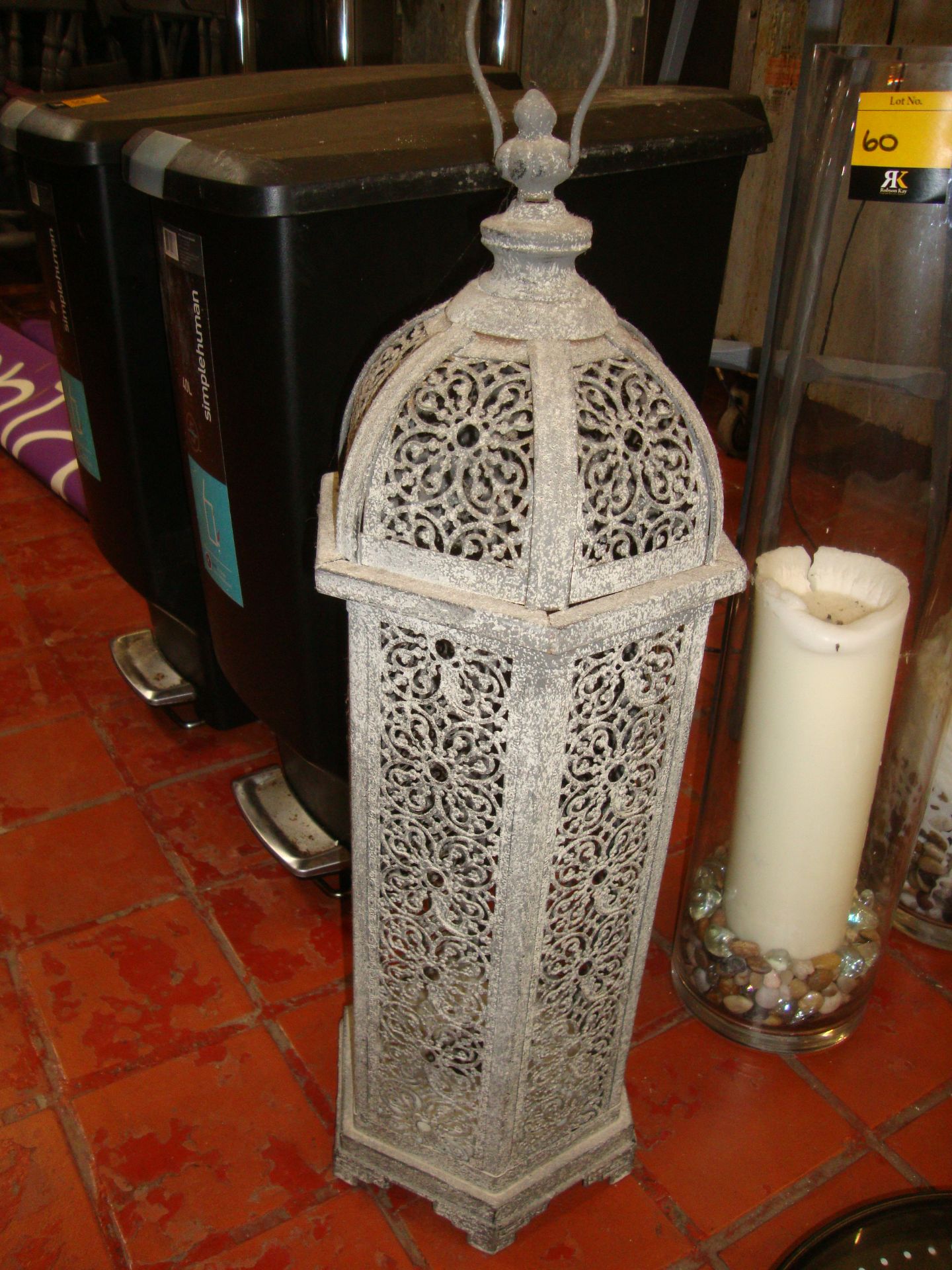 3 off tall candle holders, 2 in glass & 1 in metal - Image 2 of 3