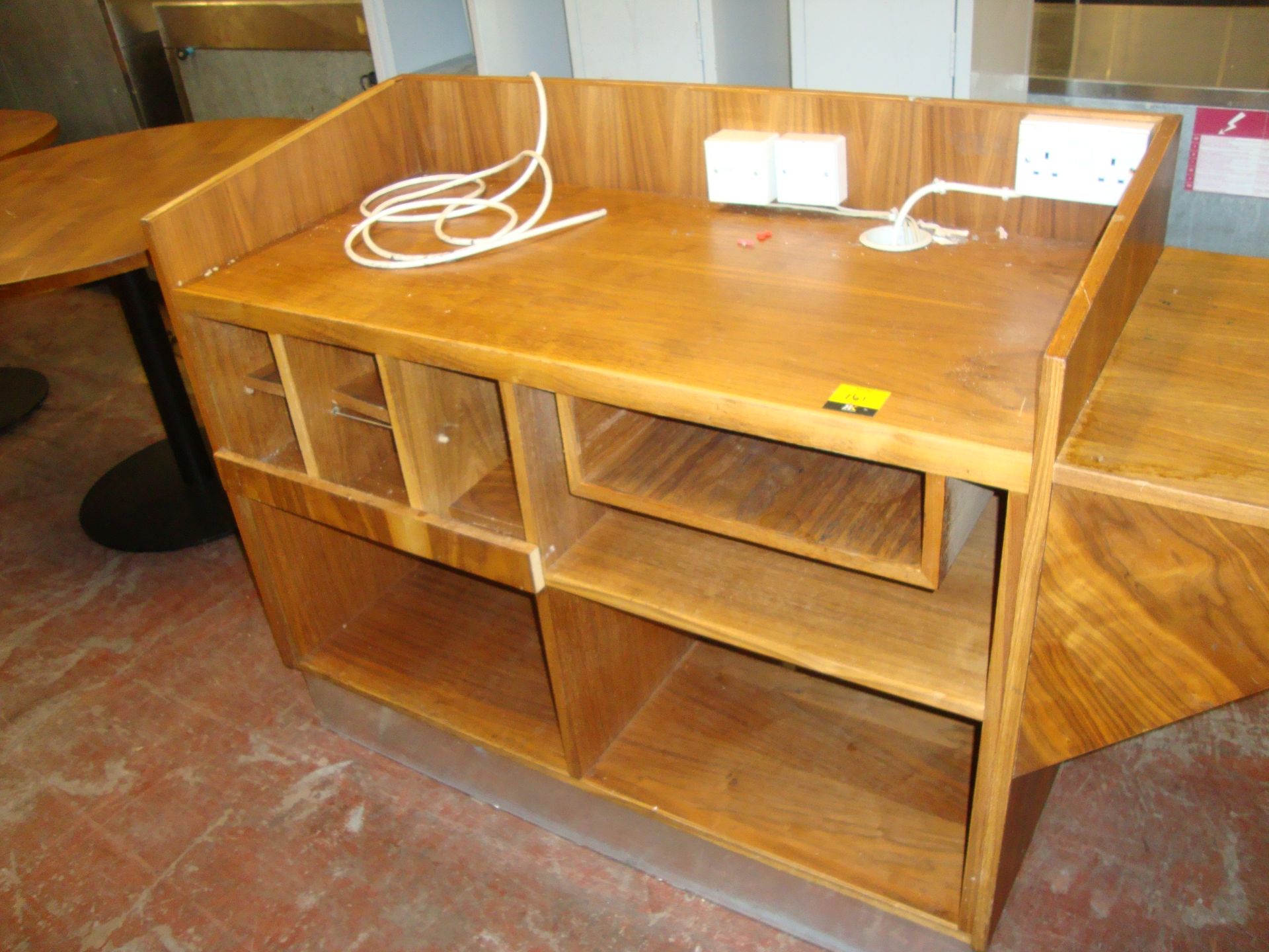Wooden serving/buffet unit with built-in electrics & phone sockets, incorporating extending shelf, - Image 3 of 3