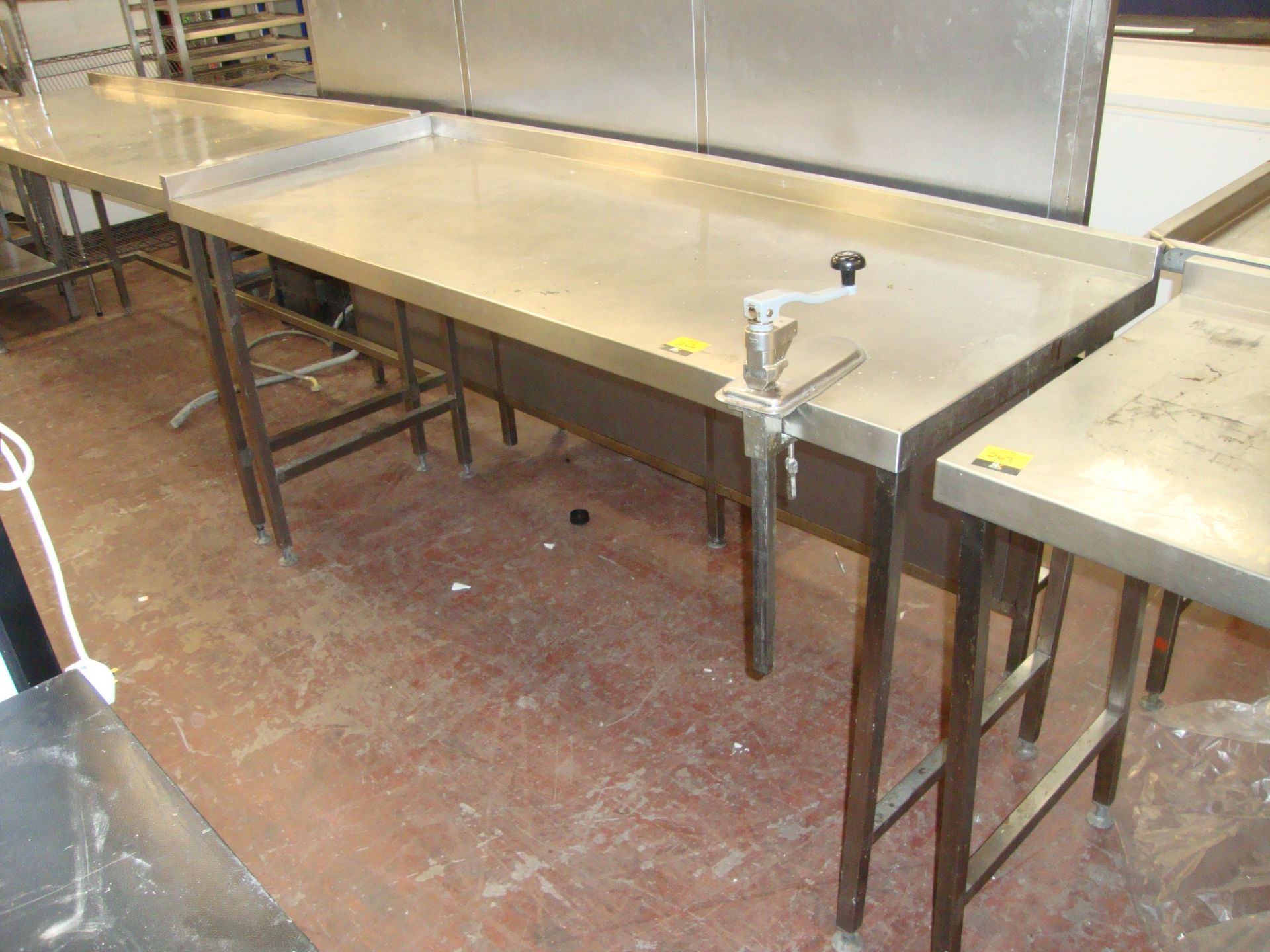 Large metal table max dimensions circa 74" x 29.5" x 38.5" incorporating commercial can opener - Bild 2 aus 3