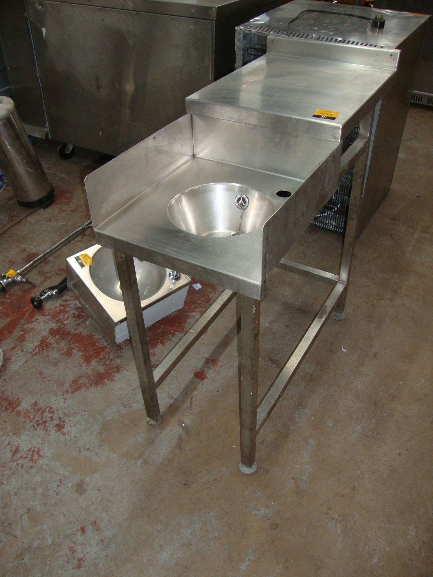 Stainless steel table unit incorporating hand washing basinIMPORTANT: Please remember goods