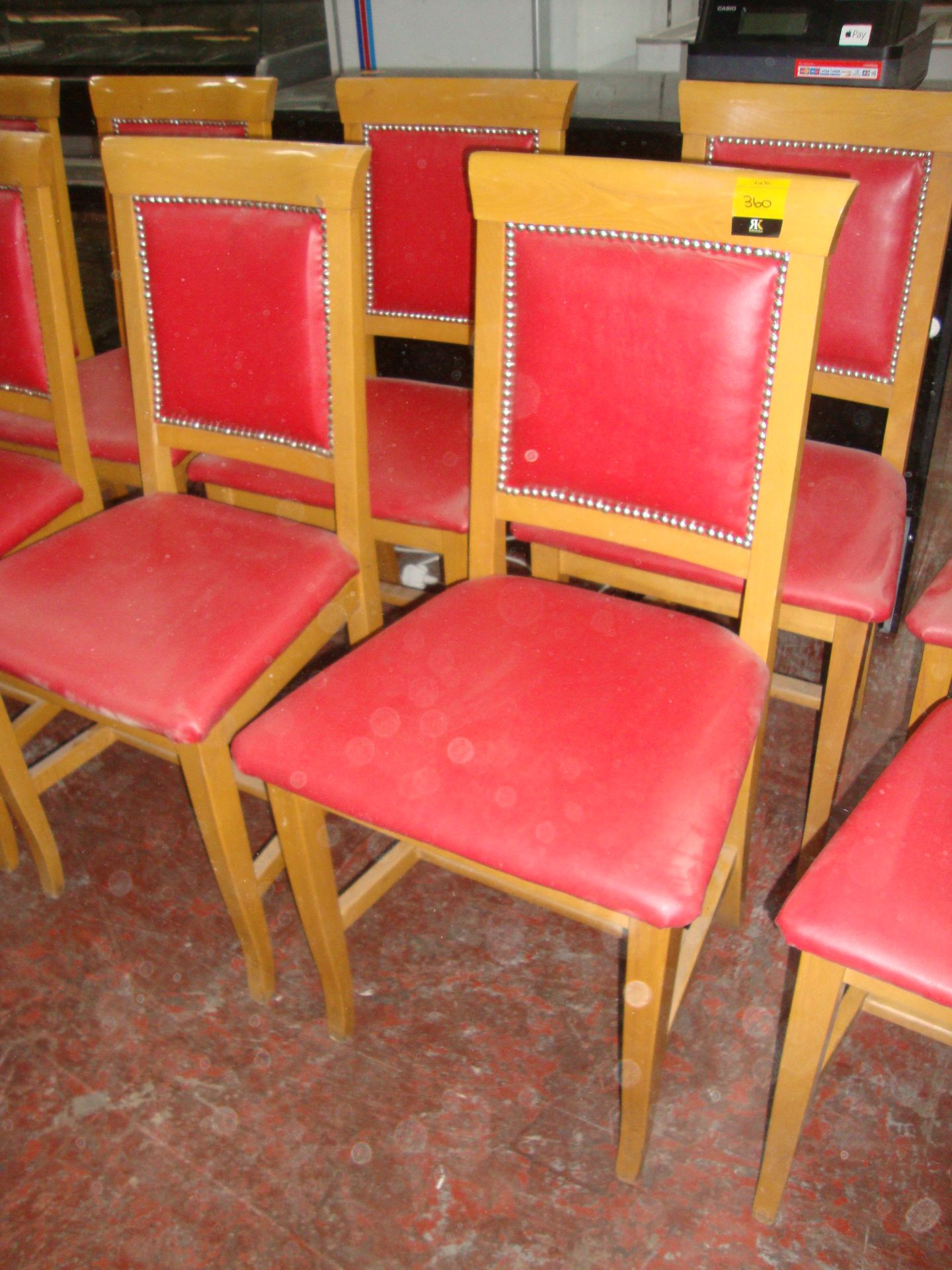 8 off wooden dining chairs with red upholstery NB. Lots 358 - 361 consist of different quantities of - Image 2 of 5