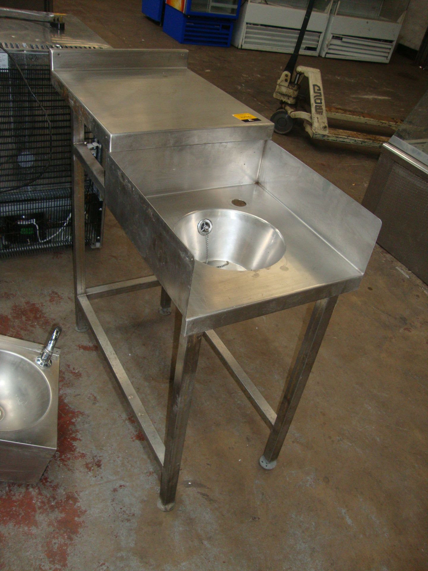 Stainless steel table unit incorporating hand washing basinIMPORTANT: Please remember goods - Image 2 of 2