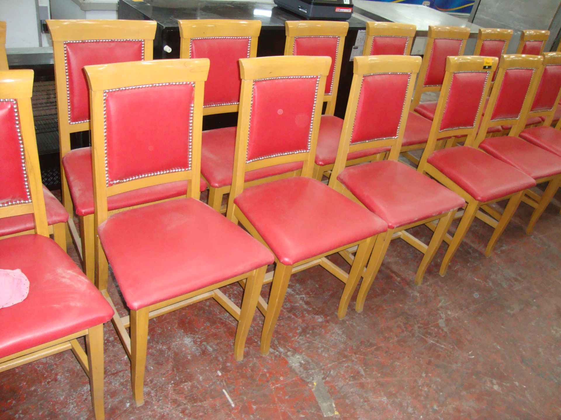 8 off wooden dining chairs with red upholstery NB. Lots 358 - 361 consist of different quantities of - Image 5 of 5
