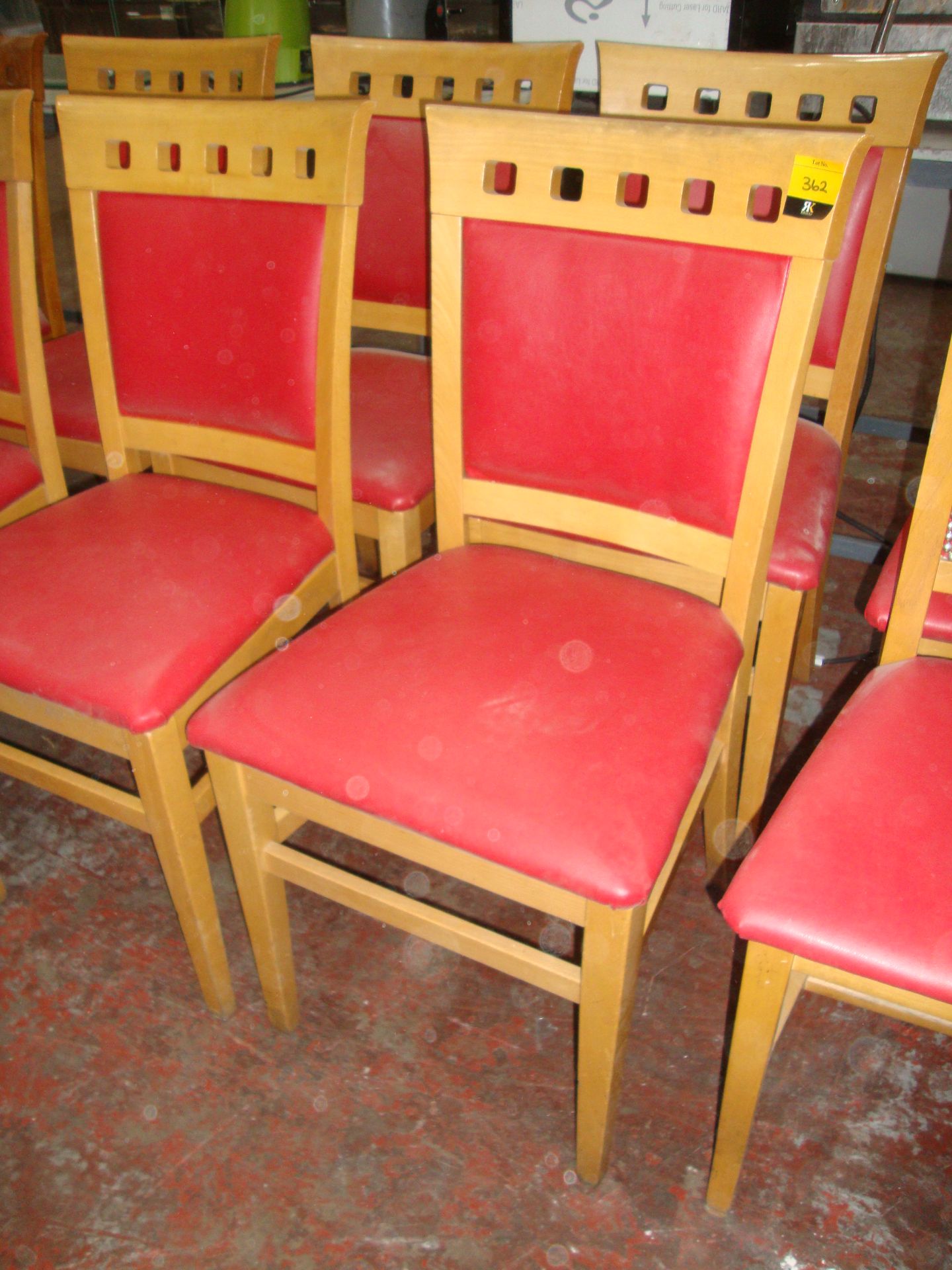 8 off wooden dining chairs with red upholstery NB. Lots 358 - 361 consist of different quantities of - Image 2 of 4