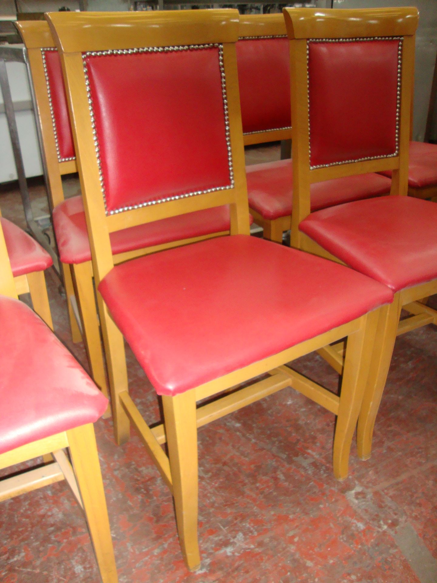 8 off wooden dining chairs with red upholstery NB. Lots 358 - 361 consist of different quantities of - Image 3 of 4