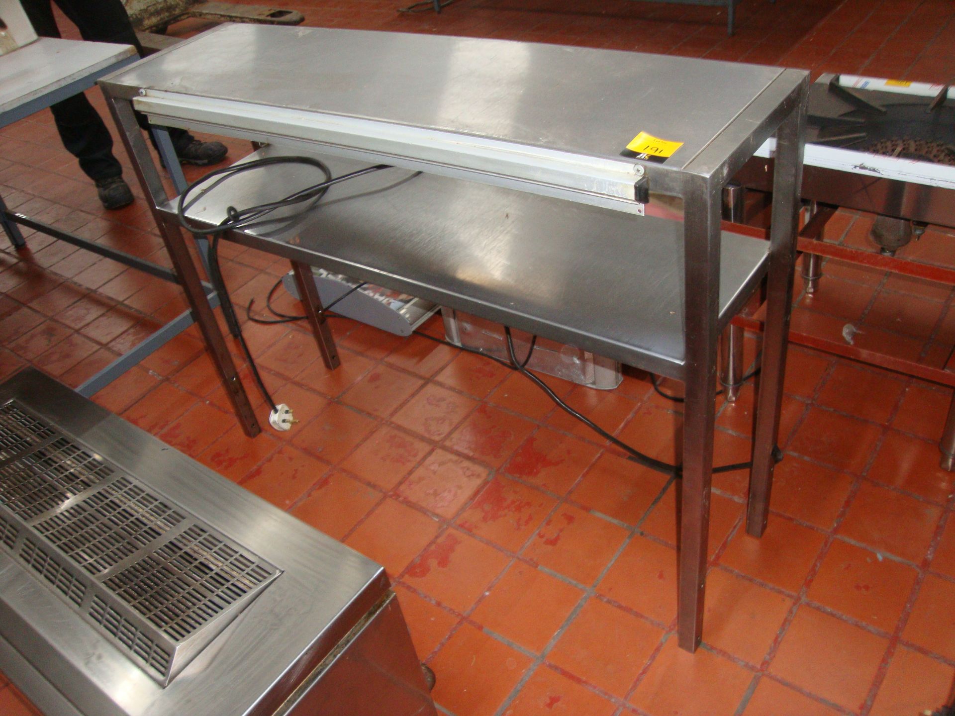 Stainless steel twin shelving unit with lighting underneath for attaching to the top of a table - Image 2 of 2