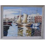 H Salvatori - Harbour Boat Scene. 1965, oil on canvas. 46" x 35". Signed and dated in bottom right