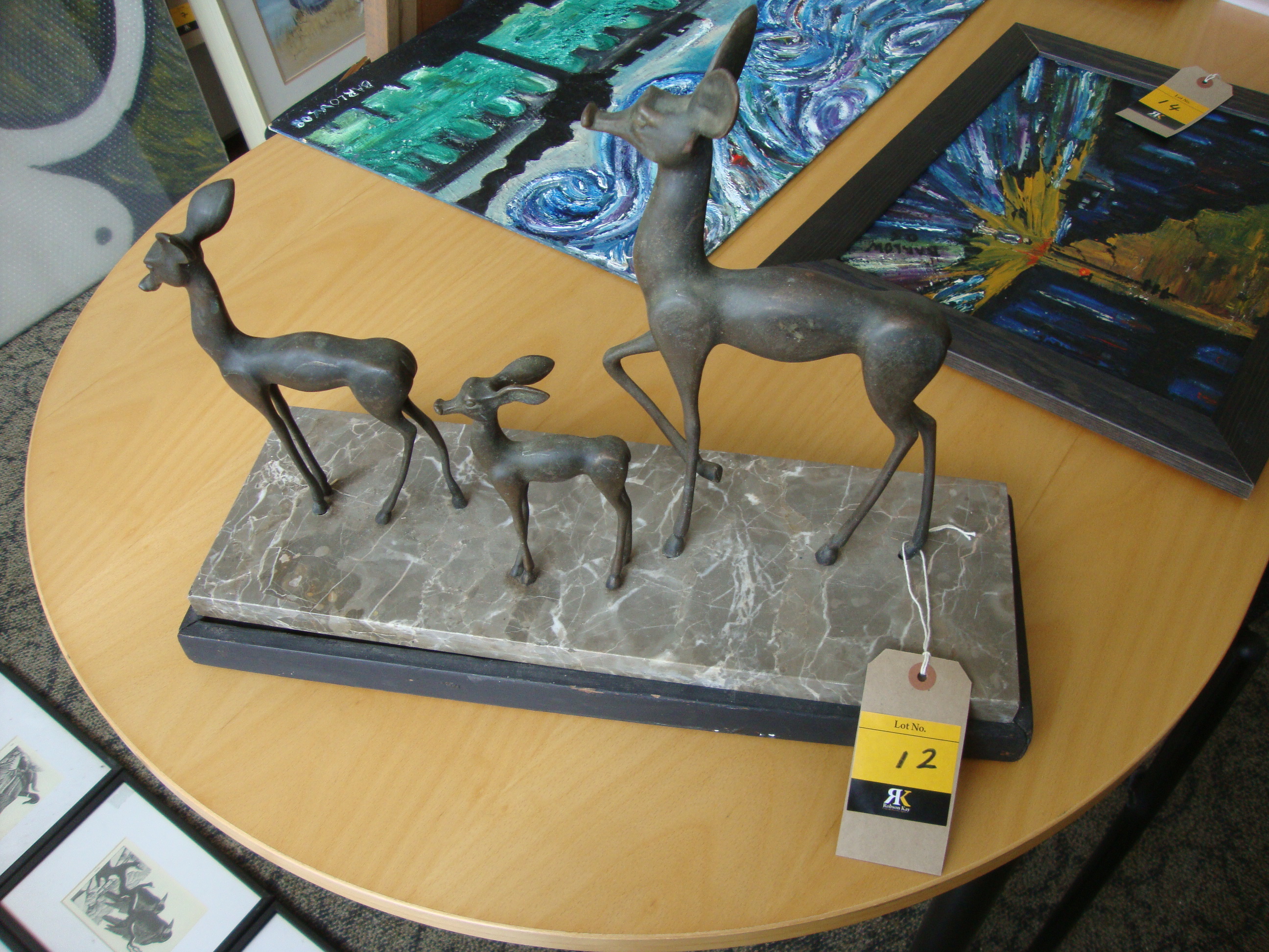 Unknown artist - 2 Deer and a Fawn. Bronze sculpture on marble base. Base measures 18" x 6". This - Image 4 of 4