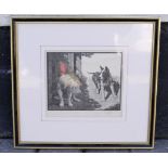 Charles Frederick Tunnicliffe - Two Dogs, etching. 6" x 6". Signed on front bottom right hand corner