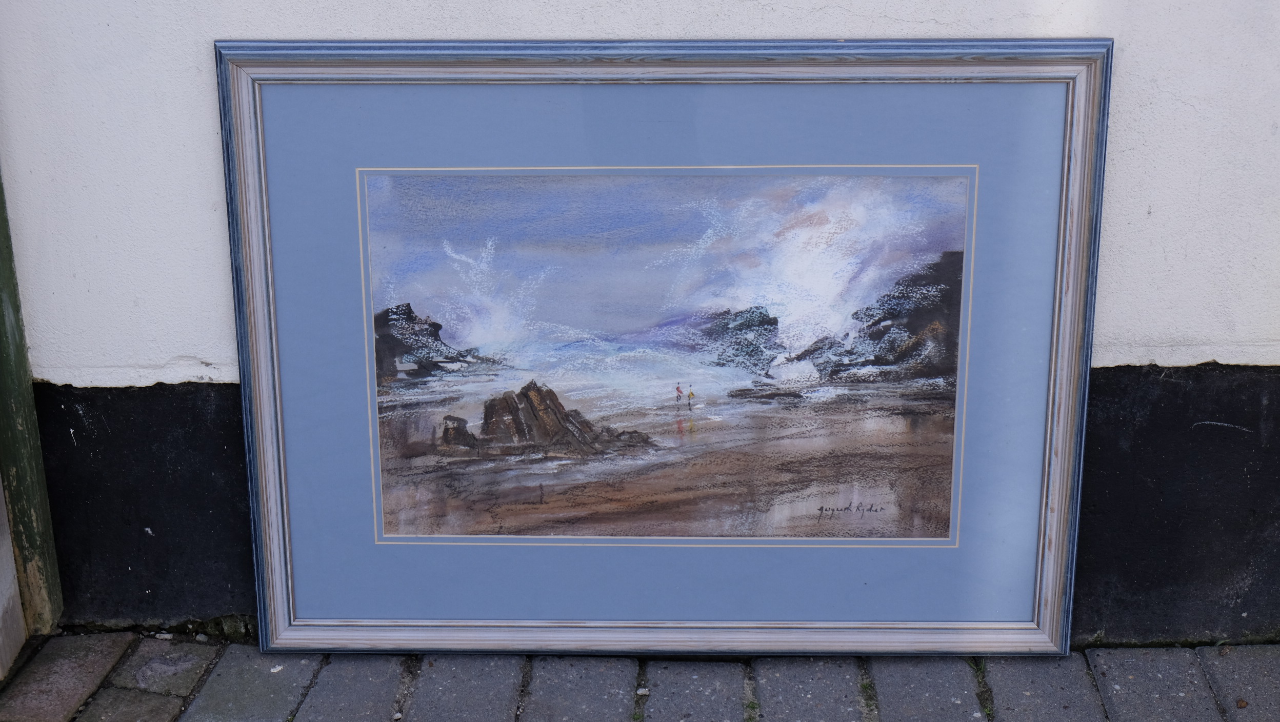 Gwyneth Ryder - Porthdafach In The Storm. Treddur Bay, mixed media. 2006. 12" x 20". Signed on front