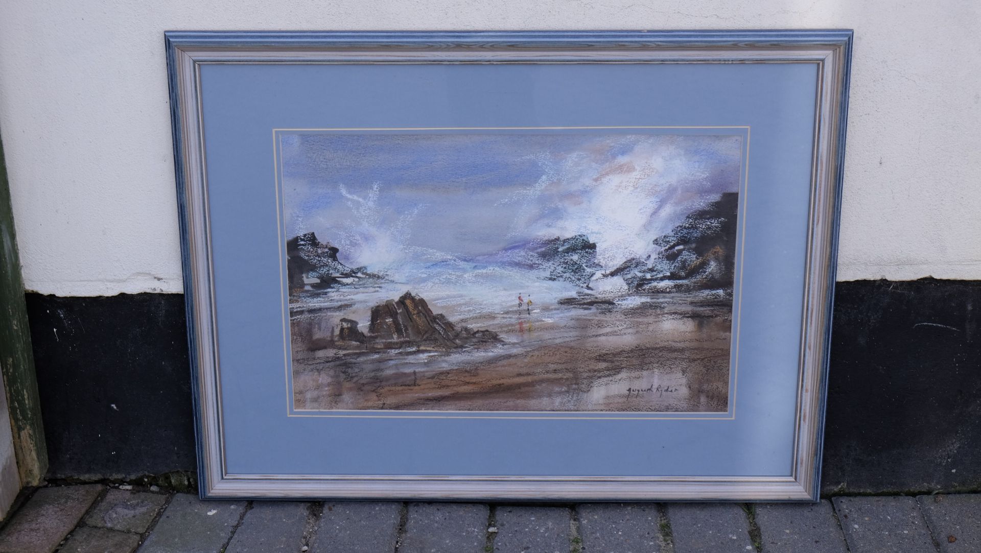 Gwyneth Ryder - Porthdafach In The Storm. Treddur Bay, mixed media. 2006. 12" x 20". Signed on front