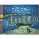 Unknown artist in style of Vincent Van Gogh. Reproduction of Starry Night Over The Rhone, oil on