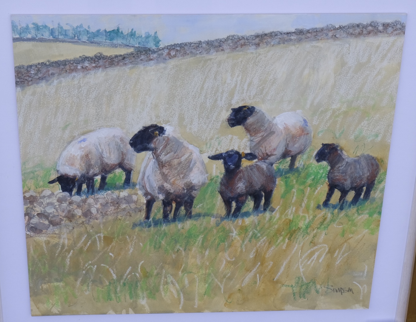 Charles Simpson (British, 1952) - Suffolk Lambs And Turnips, mixed media. 15" x 16". Signed on front