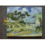 Unknown artist in style of Vincent Van Gogh. Reproduction of Thatched Cottages At Cordeville, oil on