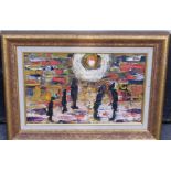 Albert Barlow - Figures In The Sun, oil on board. 11" x 7". Marked Barlow on rear. This auction is a