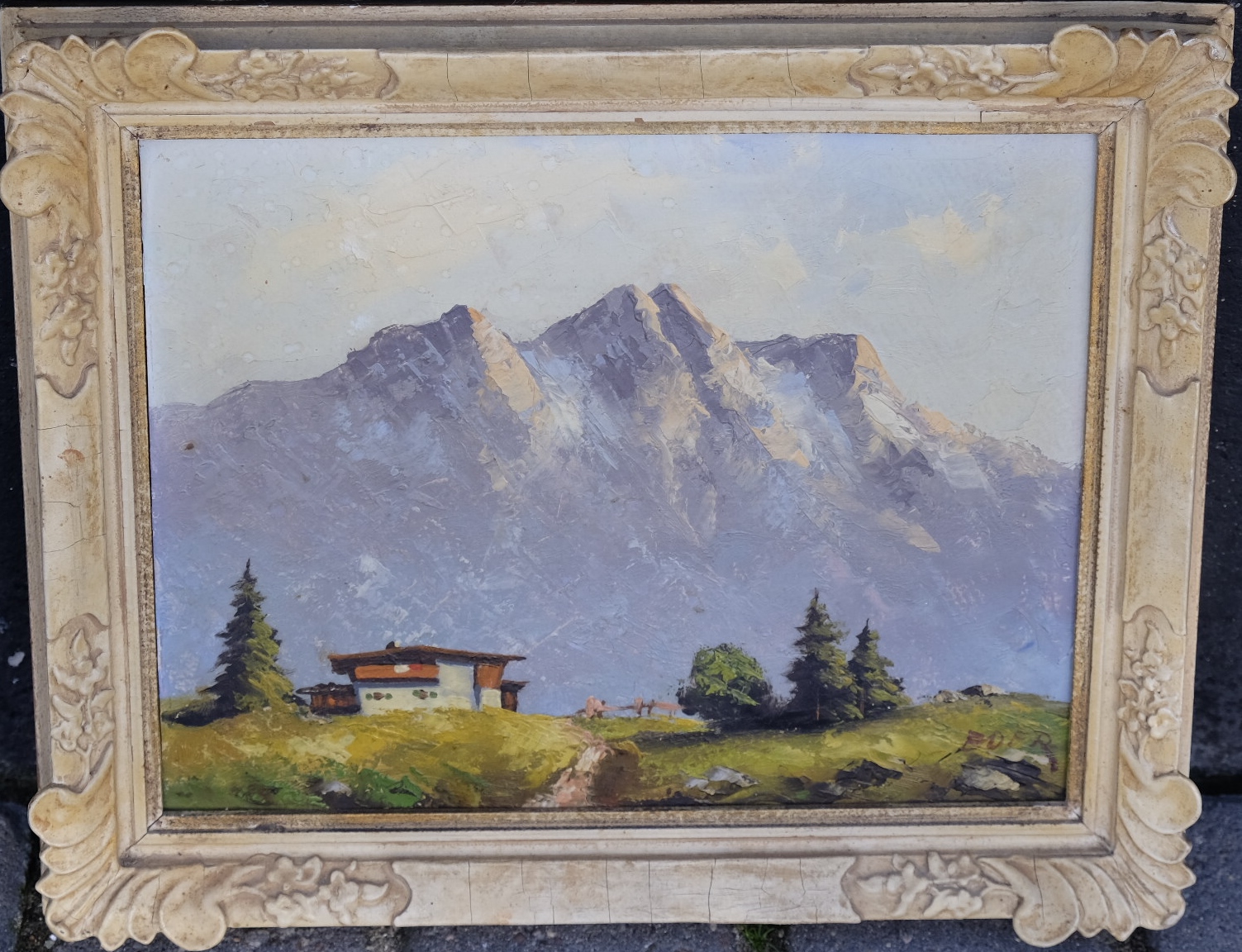 Eder - Savoy Alps 1954, oil on board. 8" x 9.5". Marked Eder on front bottom right corner. Marked