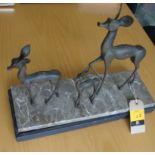 Unknown artist - 2 Deer and a Fawn. Bronze sculpture on marble base. Base measures 18" x 6". This