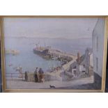 Vernon Ward - Unloading Newlyn Harbour. Assumed to be a print. 20" x 14". This auction is a timed