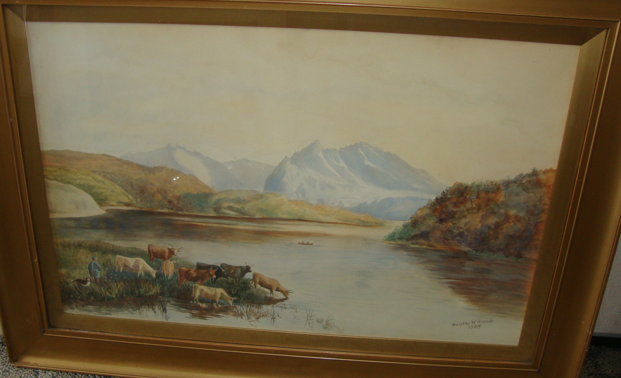 Dorothy W Hattop - Highland Scene, watercolour. 32" x 21". Signed on front "Dorothy W Hattop - Image 5 of 5