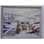 H Salvatori - Harbour/Jetty Boat Scene. 1965, oil on canvas. 46" x 35". Signed and dated on front