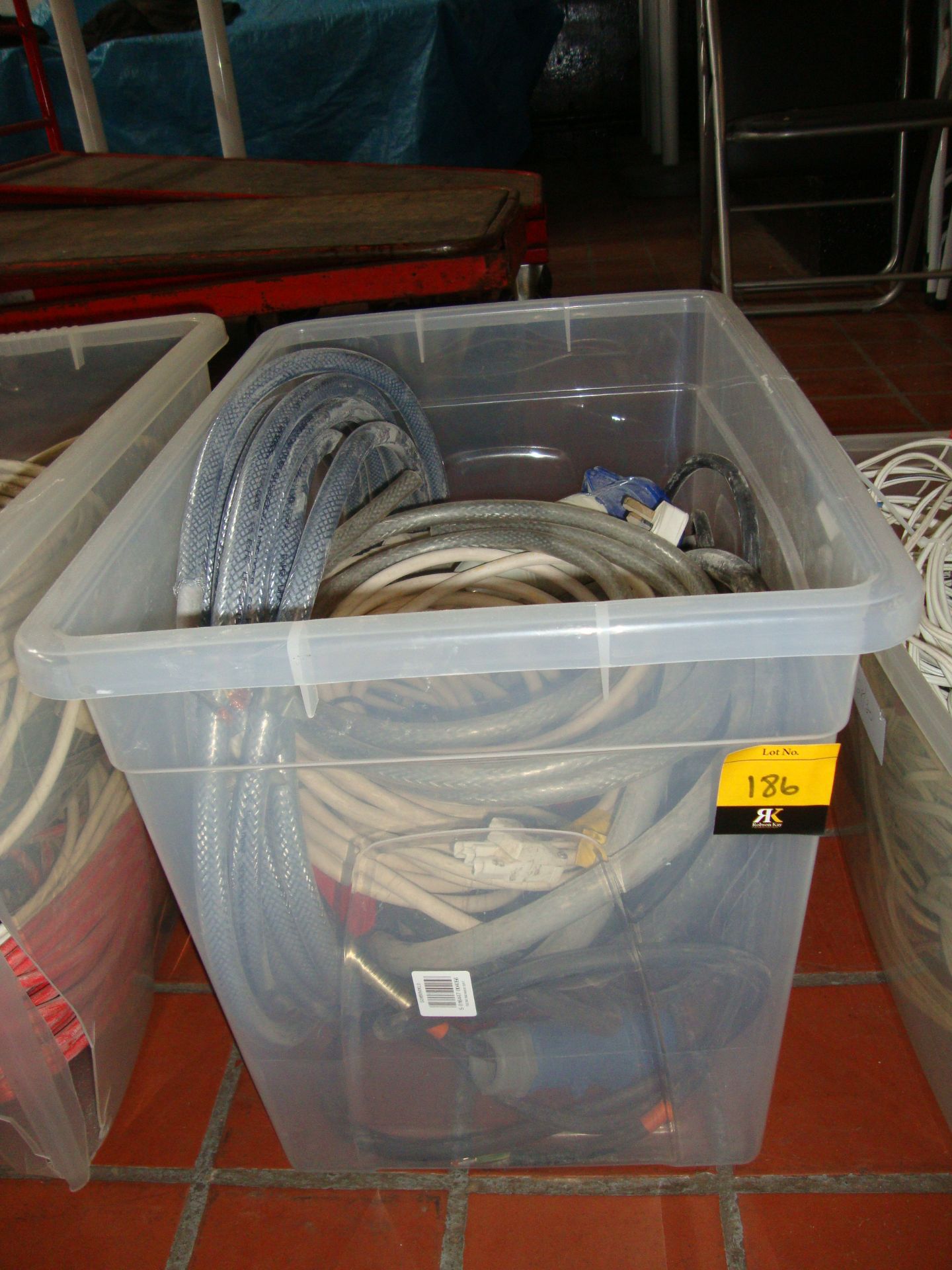 The contents of a crate of assorted mostly heavy duty power cables IMPORTANT: Please remember